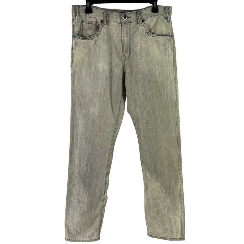 Hurley Jeans Mens 34x32 Slim Straight 84' Gray Beige Tint Wash Denim Pants